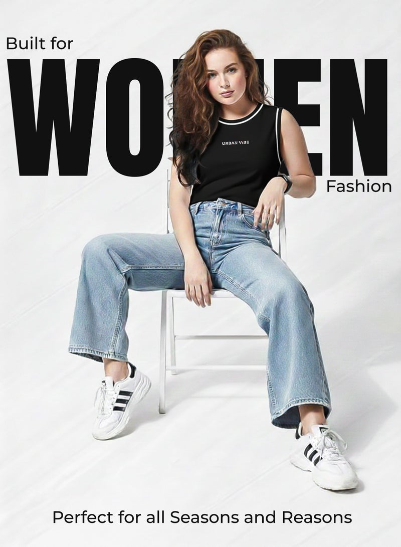 Selecta Now Ladies Sleeveless Cotton T-Shirt Black Breathable Contrast Piping Tank Top Soft Stretchable Women’s T Shirt - Image 2